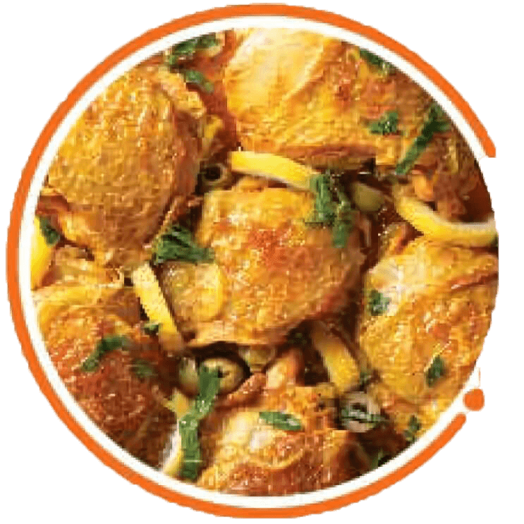 Golden-brown chicken with herbs and lemon